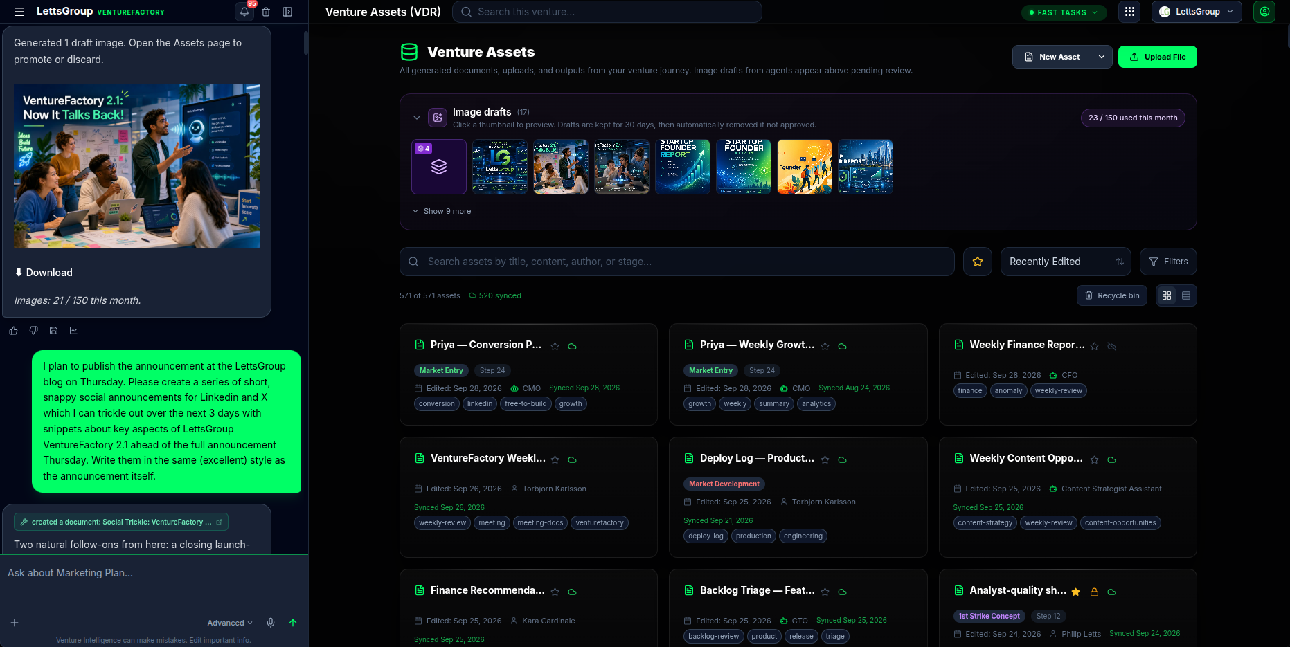 Venture Assets (VDR) secure vault dashboard