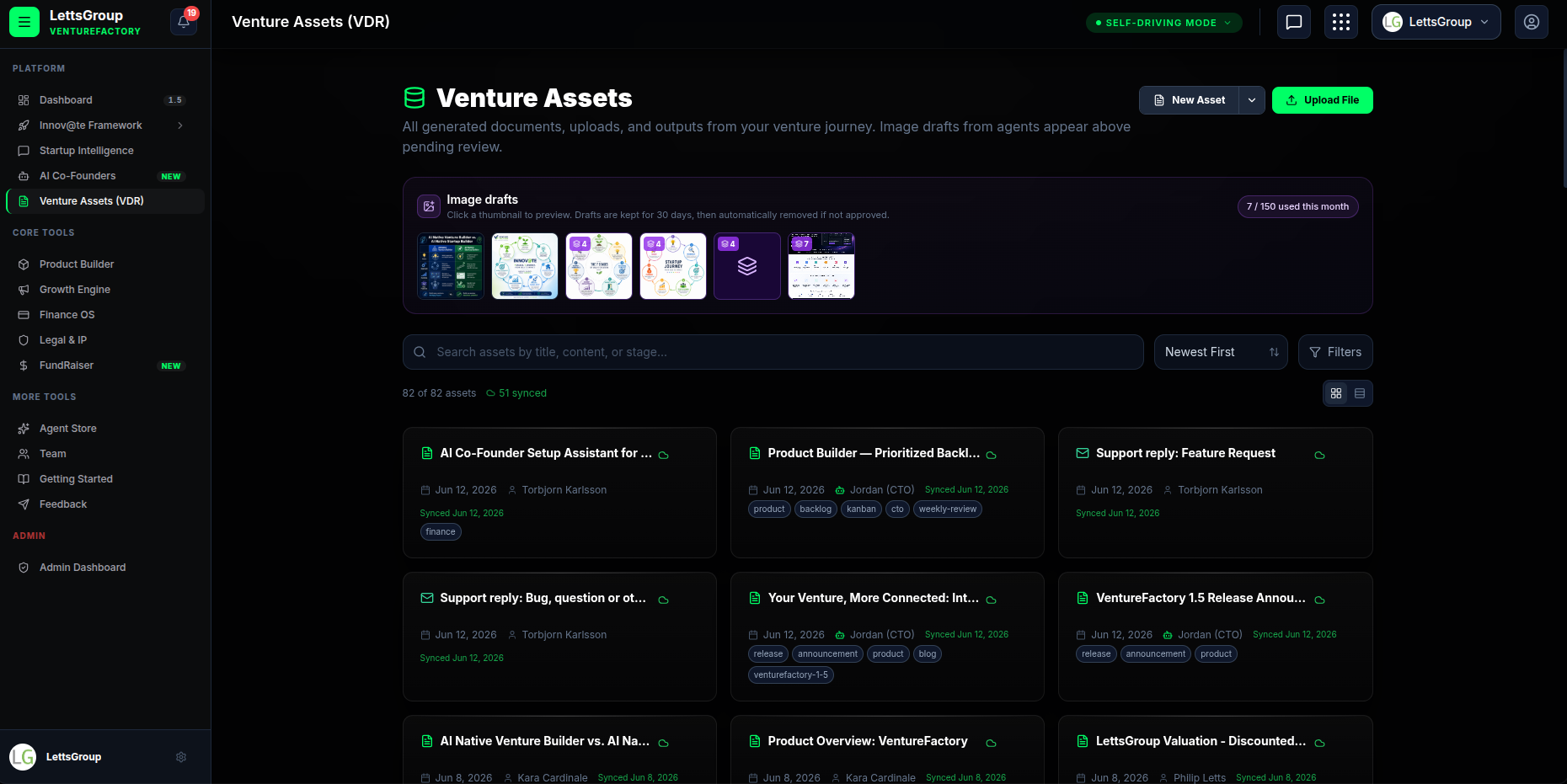 Venture Assets (VDR) secure vault dashboard