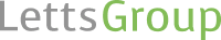 Logo of LettsGroup, with grey Letts and green Group.