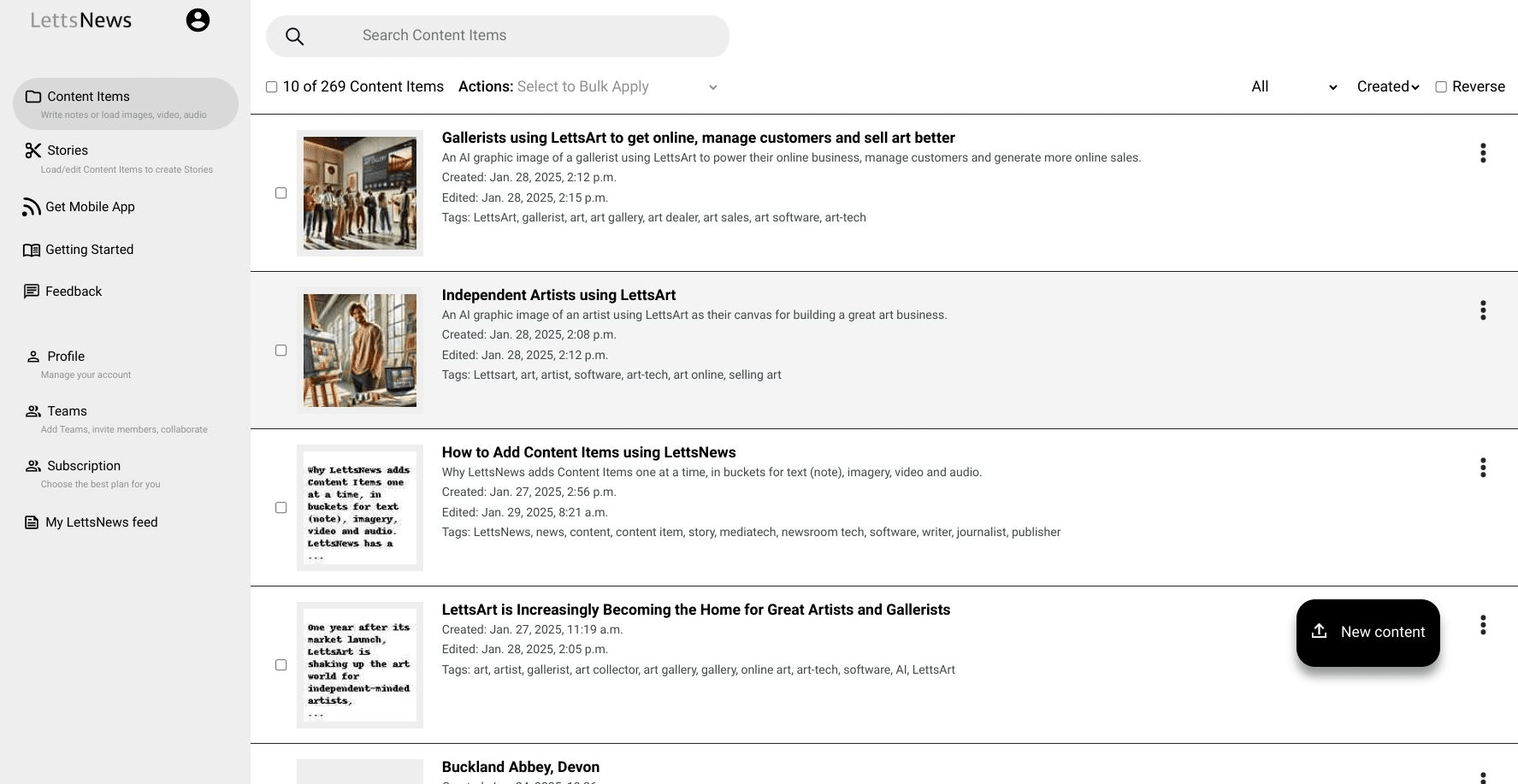 LettsNews 1.0 Dashboard Screenshot