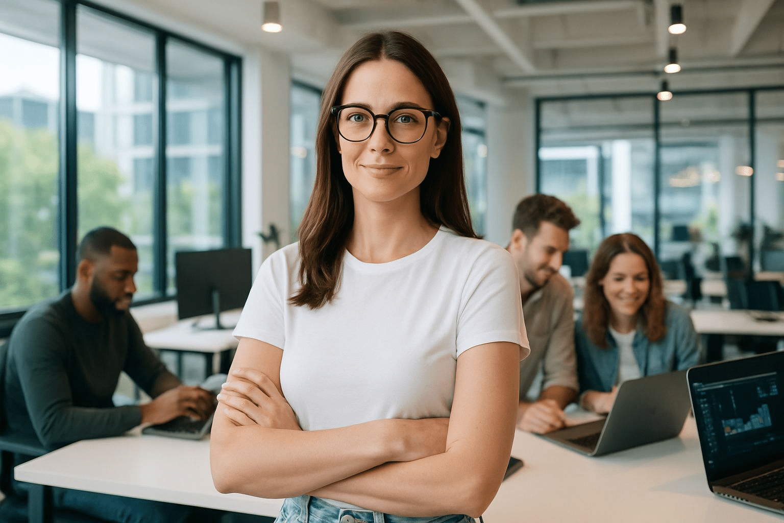 Female Tech Startup Founder with a Slick Looking Team
