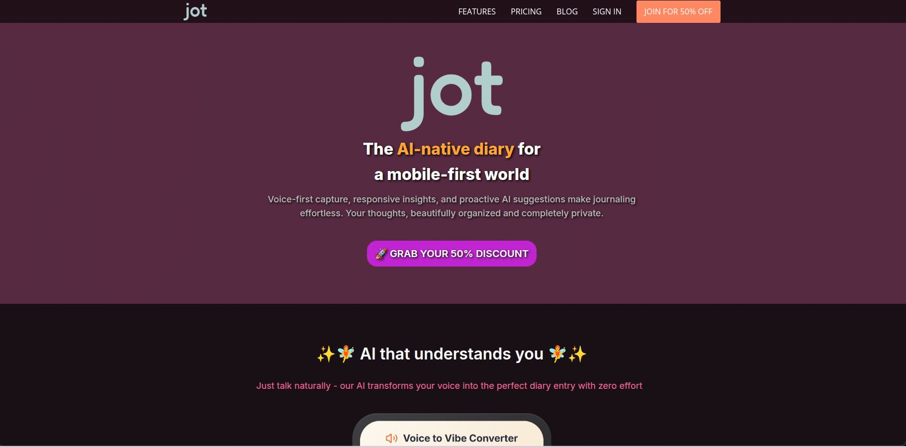 Jot Launch Website Homepage October 2025