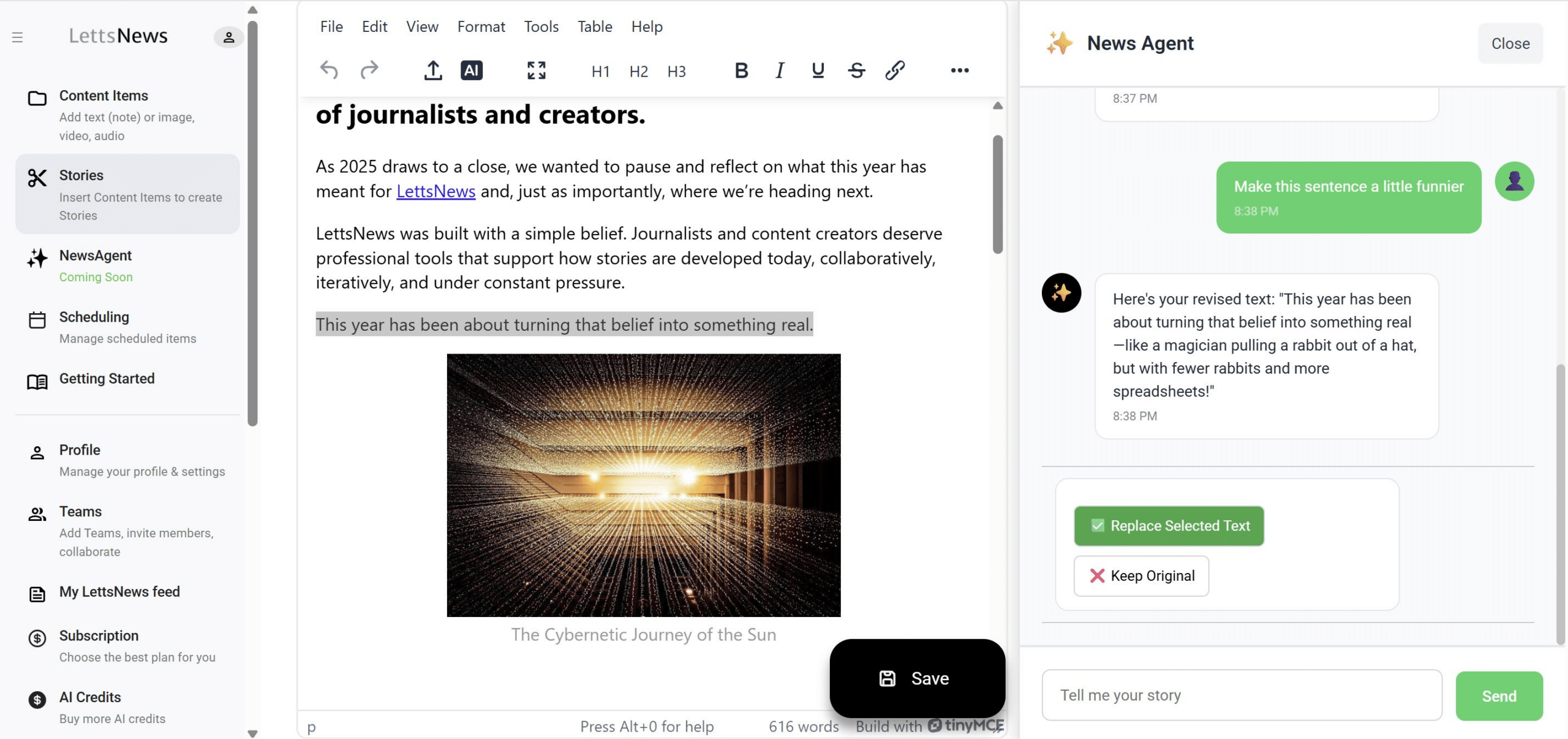 LettsNews NewsAgent Prototype Screenshot