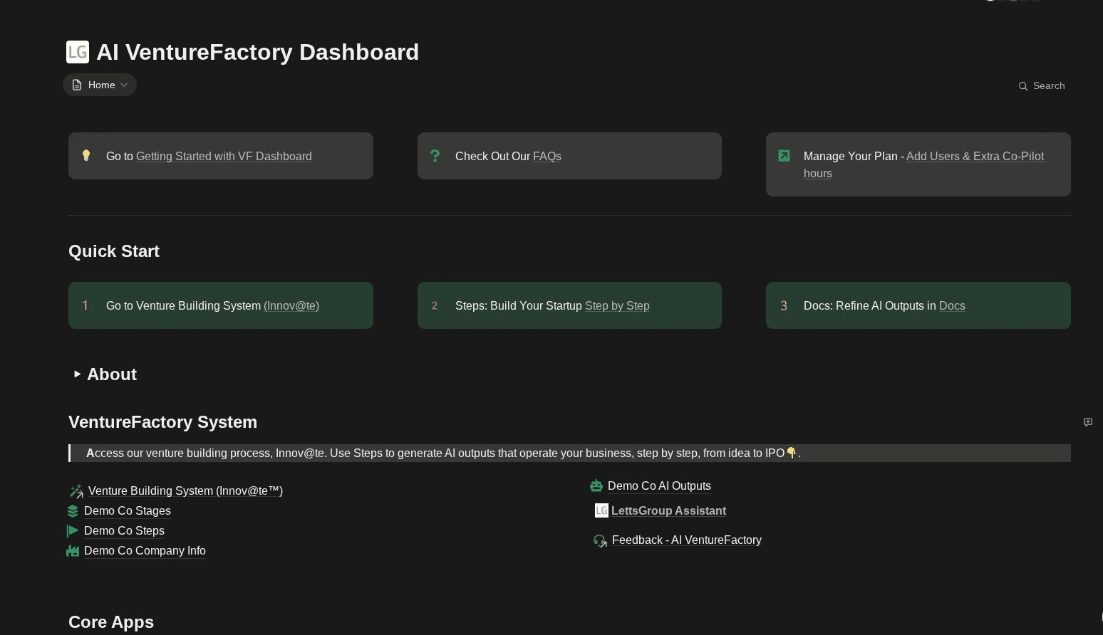 LettsGroup AI VentureFactory New Dashboard December 2025
