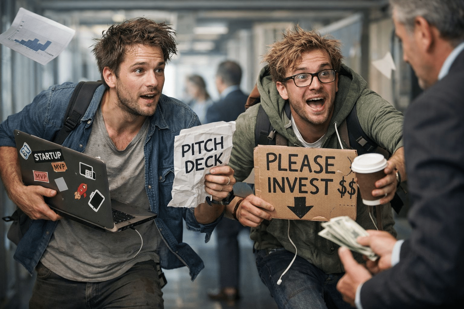 Two Founders Running Around Desperate to Raise Seed Money