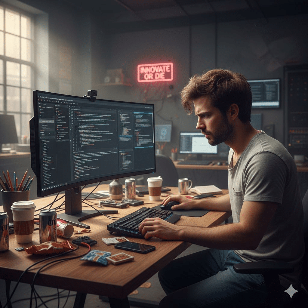 Tech Startup Founder Focused Building an App