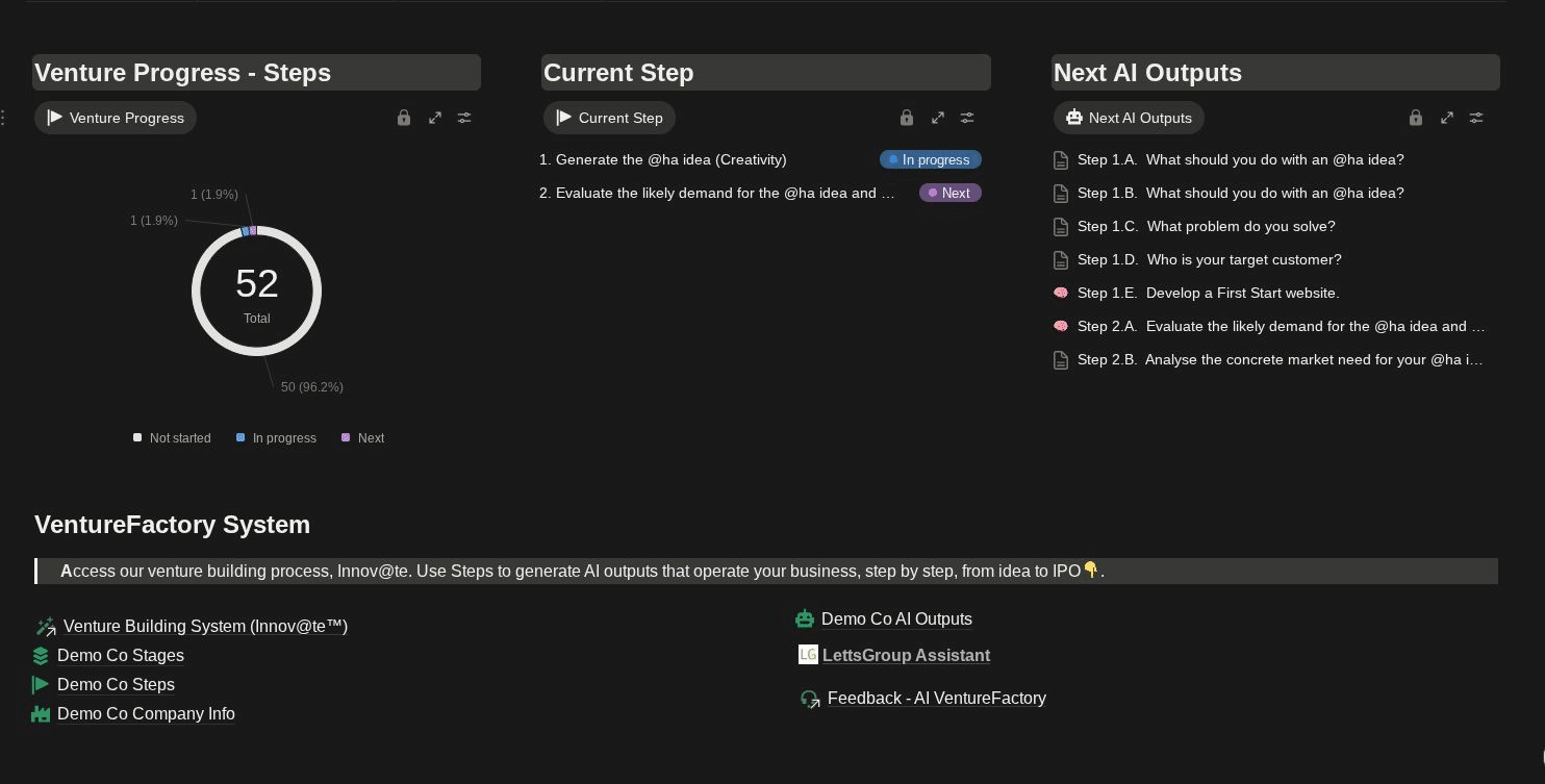 LettsGroup AI VentureFactory Startup Progress Bar
