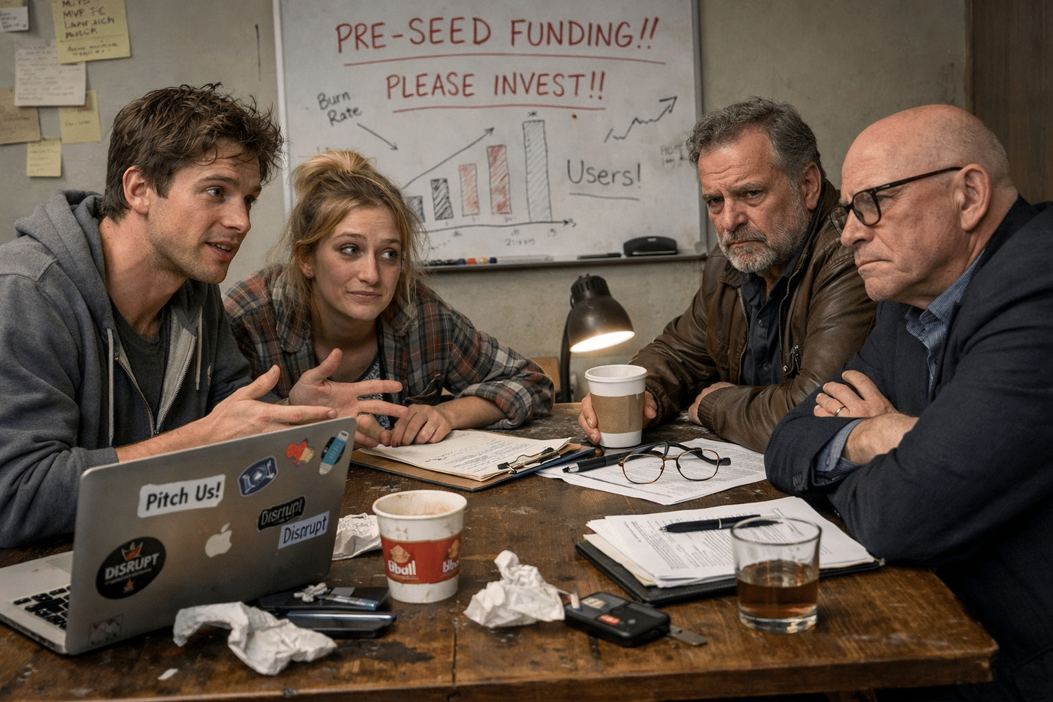 Two Startup Founders Negotiating with Angel Investors