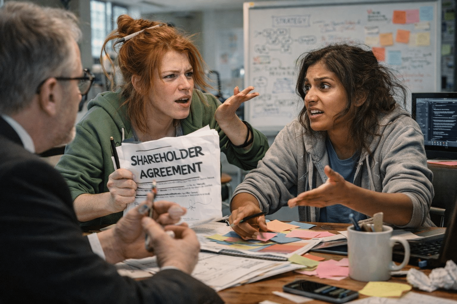 Female Tech Founders Arguing over Shareholders Agreement
