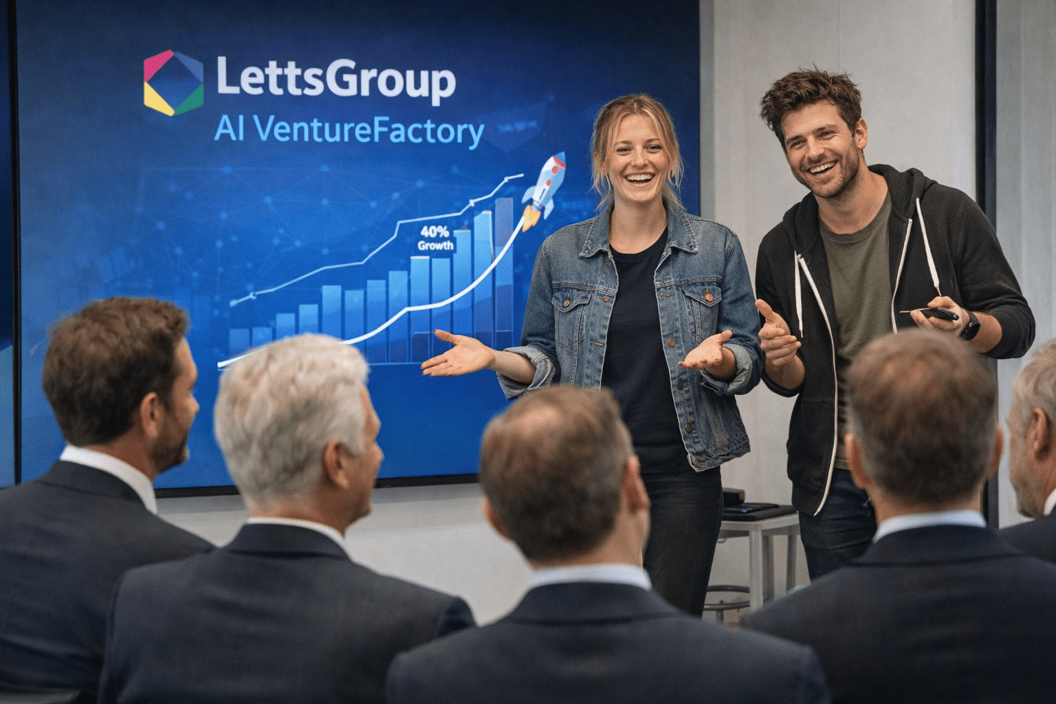 Happy Founders Pitching with LettsGroup AI VentureFactory