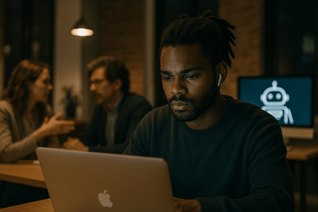Developer Working on AI Project in Modern Office