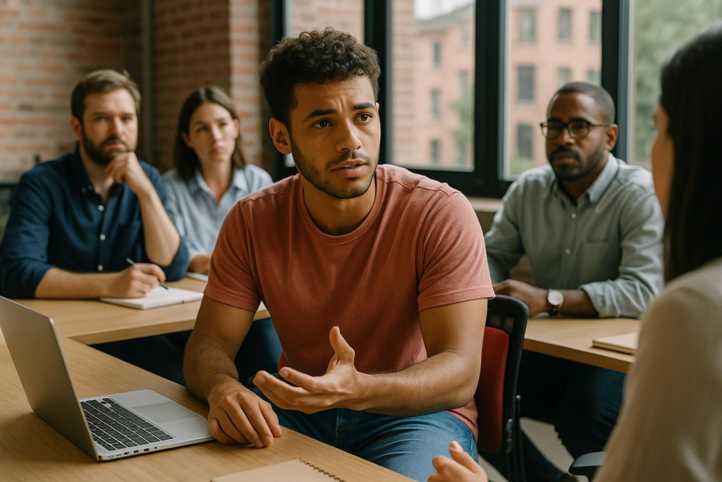 Young Professional Speaking in Group Meeting